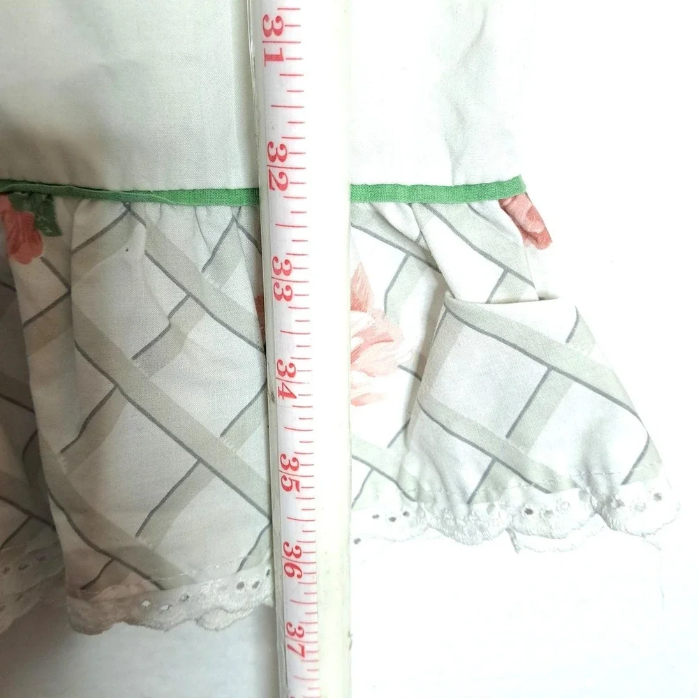 Vintage King Pillowcase White Pink Floral Ruffle Eyelet Lace Cottagecore Trim‎